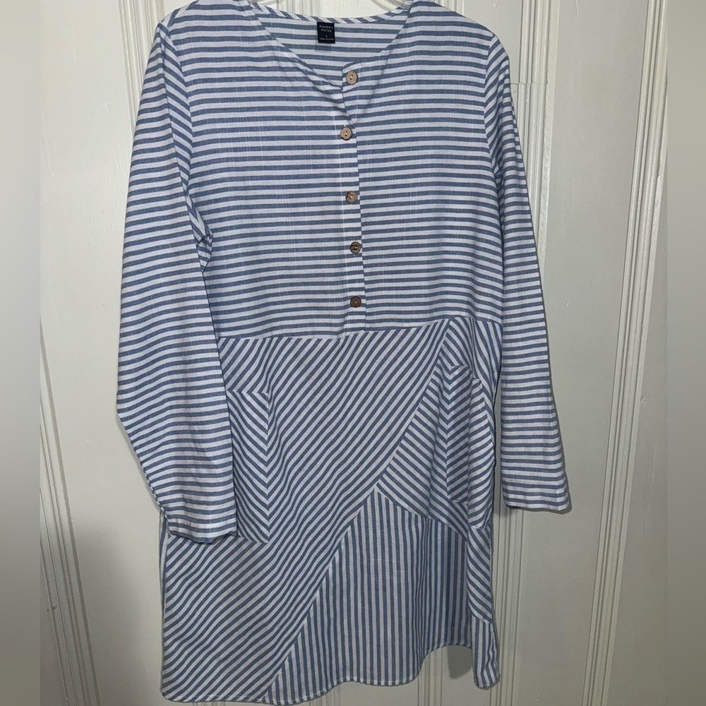 Blue and White Striped Emery Rose Knee Length Dress Size Large